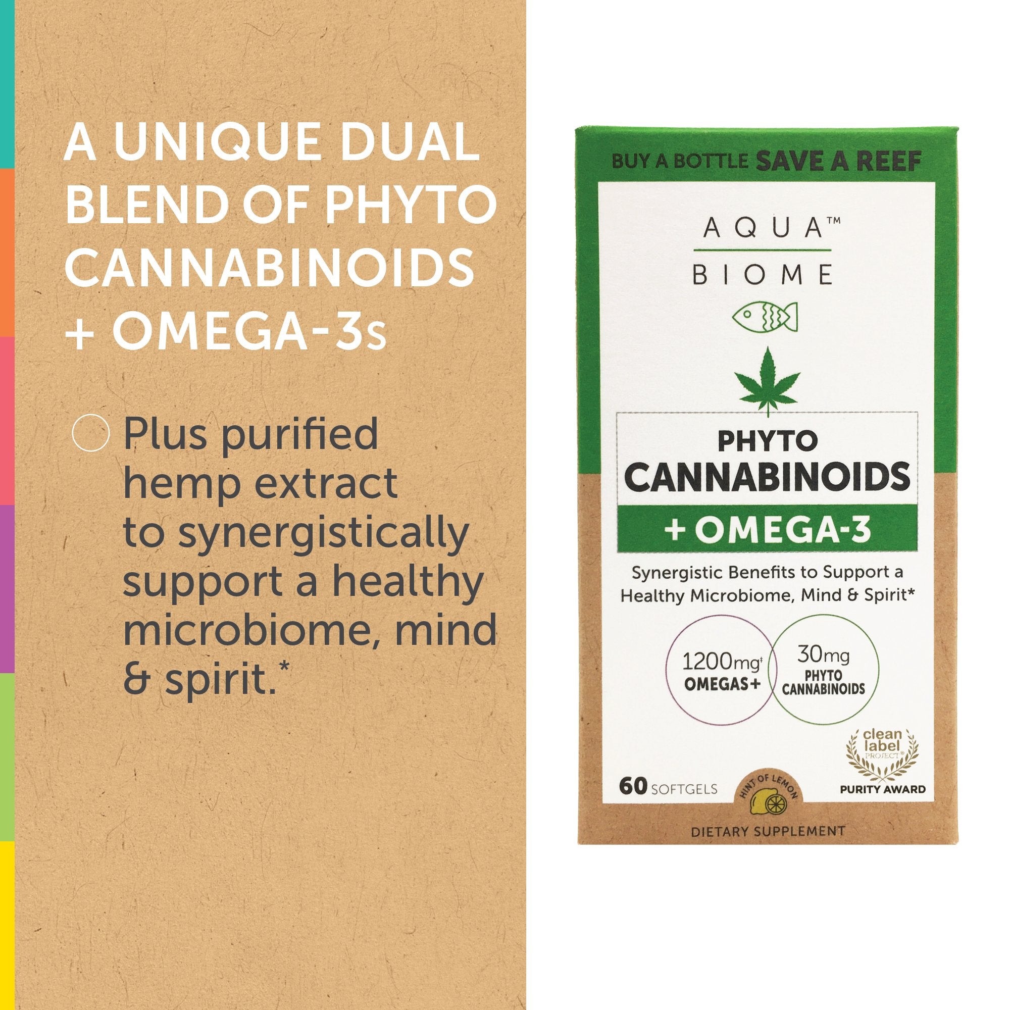 A unique dual blend of Phyto Cannabinoids + Omega-3s in Aqua Biome Fish Oil Phytocannabinoids from Enzymedica
