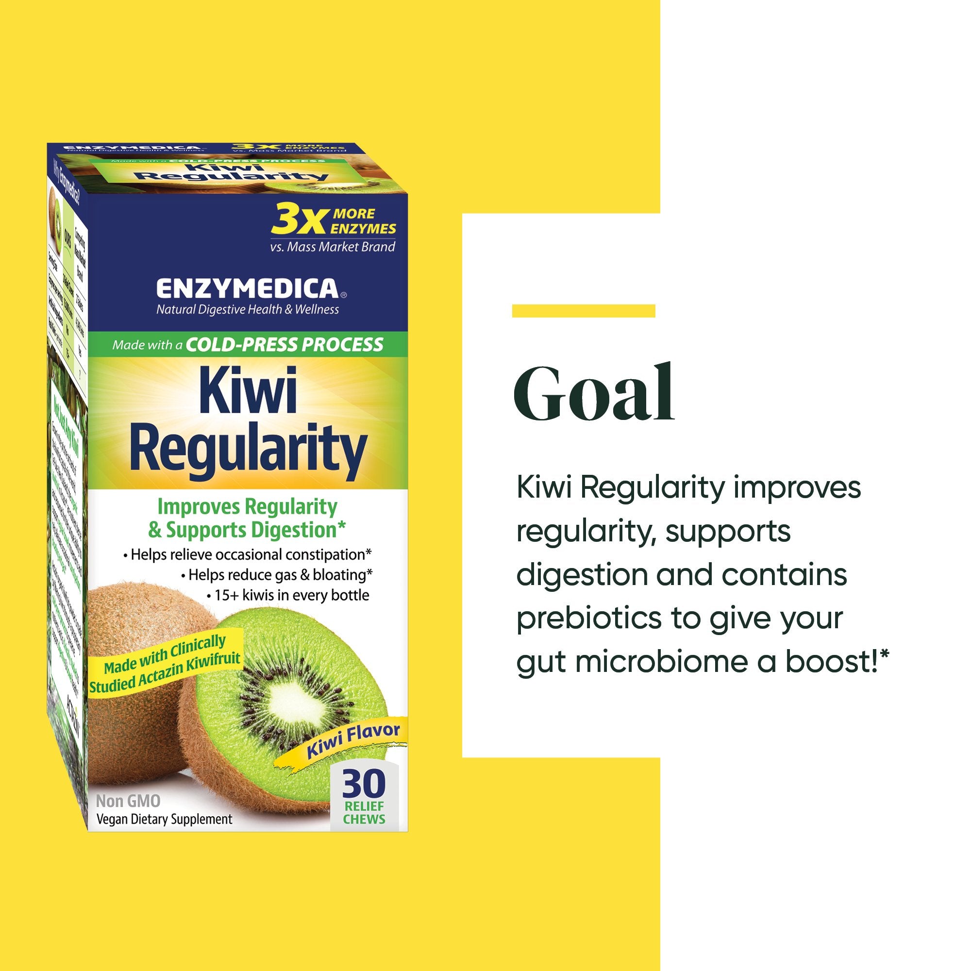 Kiwi Regularity Chews supplement from Enzymedica discussing the Goals of the product