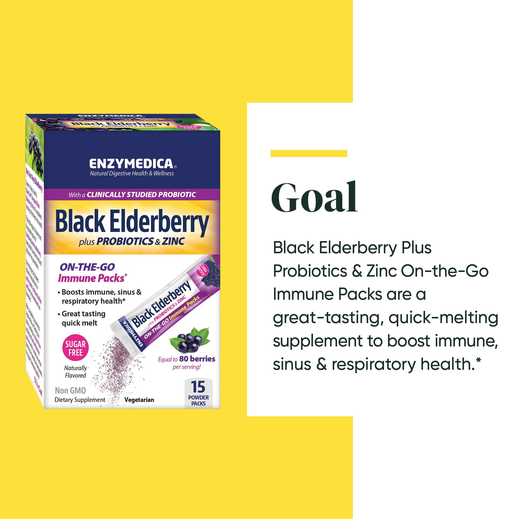 Black Elderberry + Probiotics & Zinc supplement from Enzymedica discussing the Goals of the product