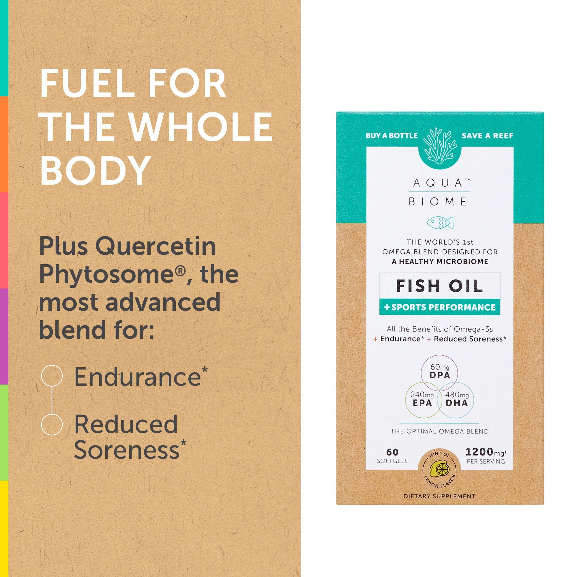 Aqua Biome Sports Performance Fish Oil from Enzymedica fuels the whole body with Quercetin Phytosome, the most advanced blend