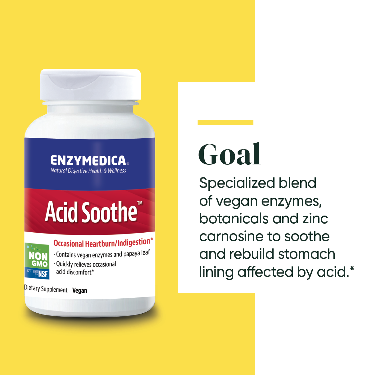 Acid Soothe supplement from Enzymedica discussing the Goals of the product