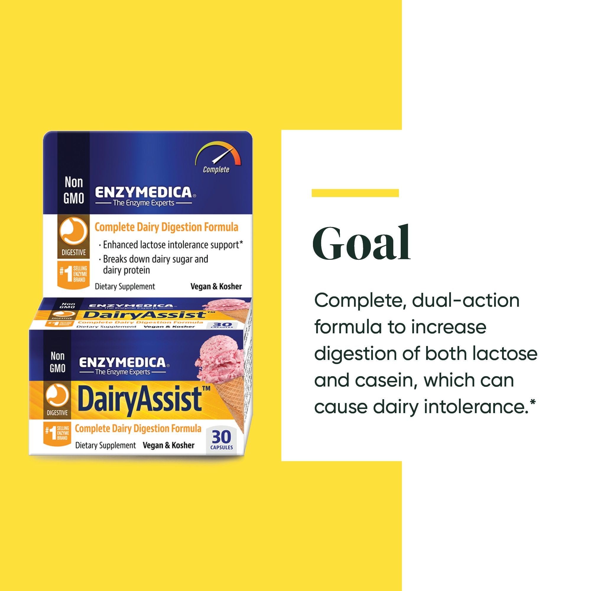 Dairy Assist supplement from Enzymedica discussing the Goals of the product