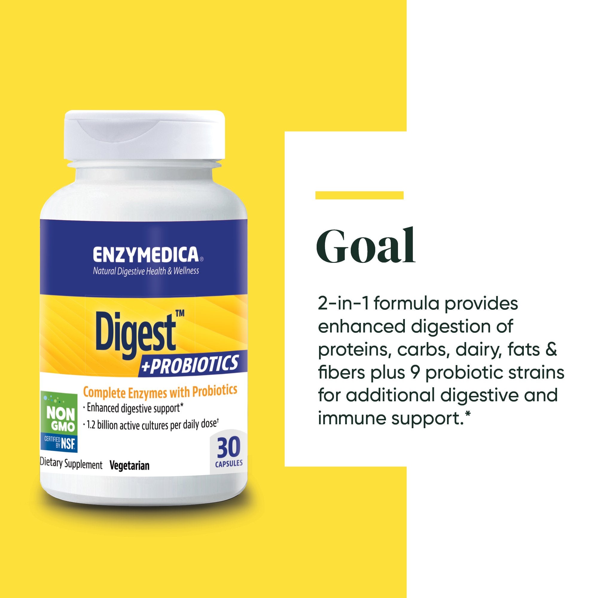 Digest + Probiotics supplement from Enzymedica discussing the Goals of the product