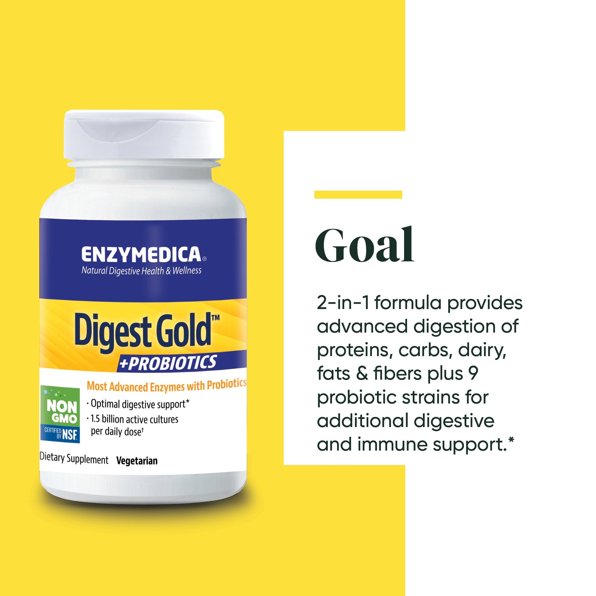 Digest Gold + Probiotics supplement from Enzymedica discussing the Goals of the product
