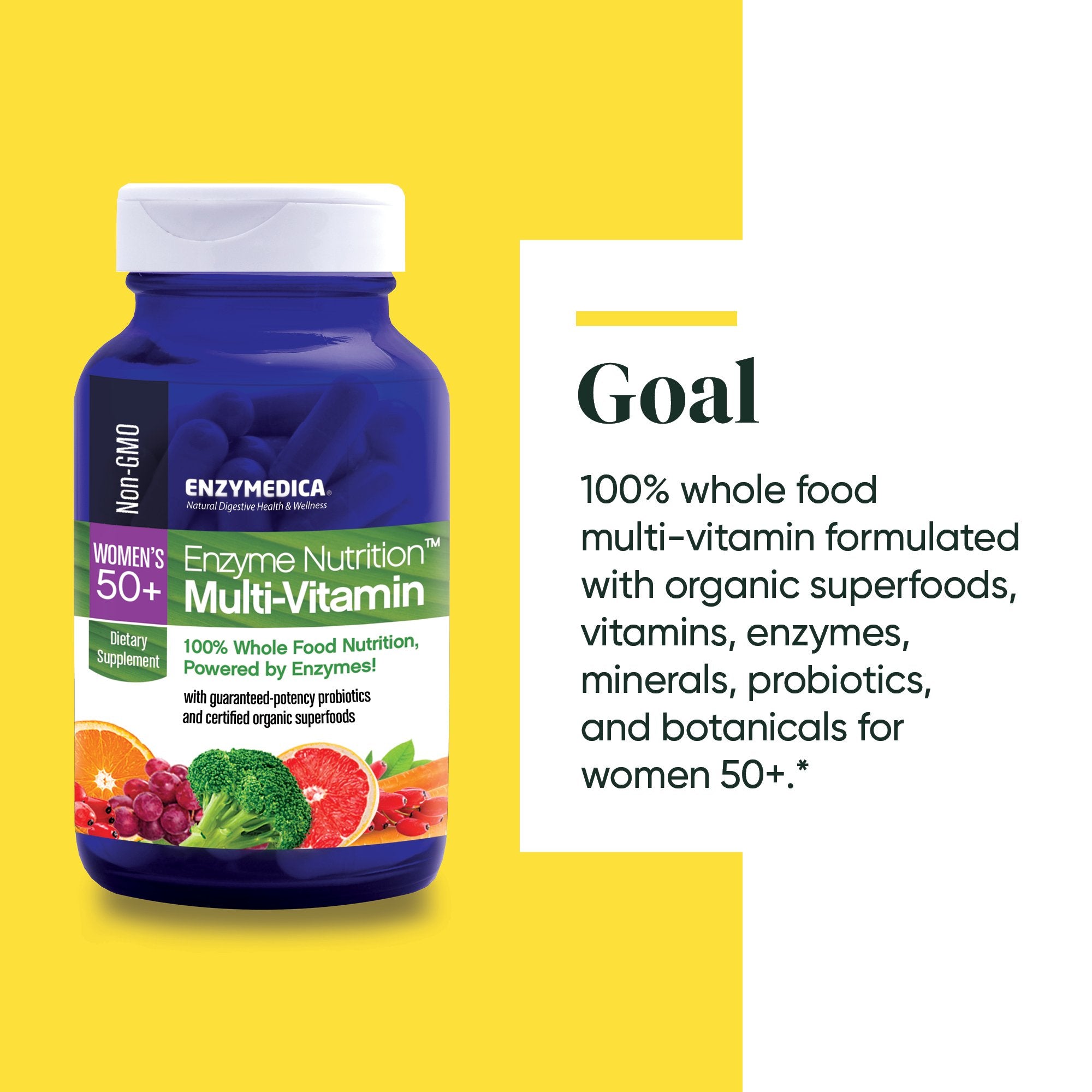 Enzyme Nutrition Multi-Vitamin Women's 50+ from Enzymedica discussing the Goals of the product