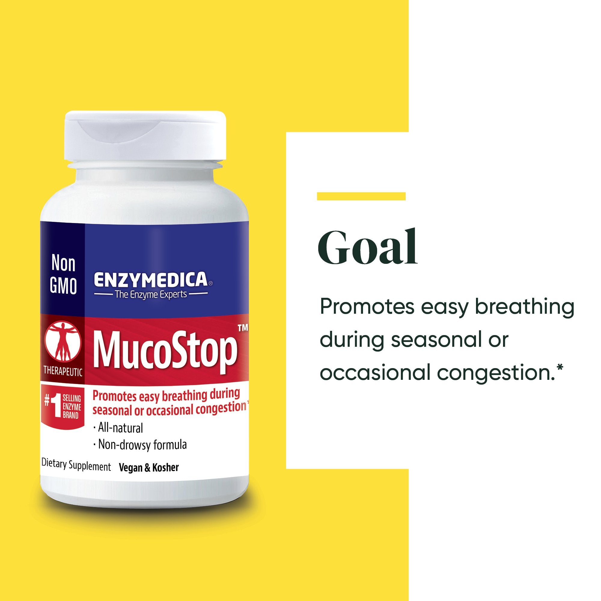 MucoStop supplement from Enzymedica discussing the Goals of the product